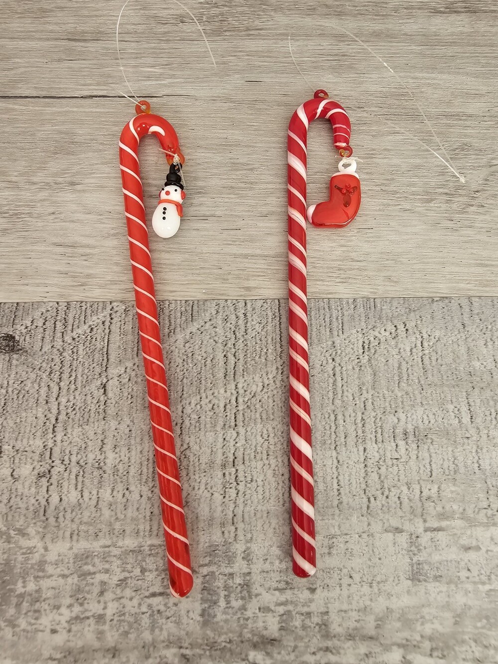 Vintage Candy Cane Christmas 6" Ornaments Lot of 2 Glass Hanging 277b